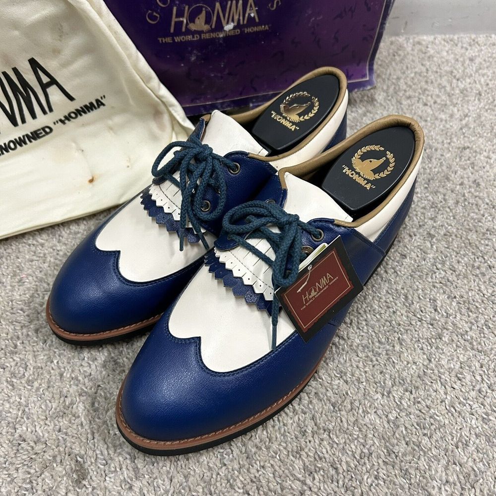 Honma Golf Shoes Women's 8.5 US 24.5 Japan White Blue Metal Spikes New W Defects